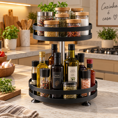 Organizador Giratório de Temperos 2 Andares – Porta Condimentos para Cozinha