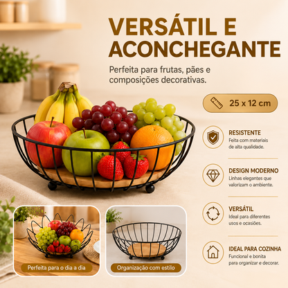 Fruteira de Mesa em Ferro e Bambu – Organizadora de Frutas Multiuso