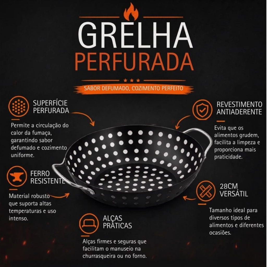 Grelha Frigideira Antiaderente para Churrasqueira