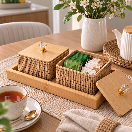 Kit Organizador com Bandeja MDF Efeito Palha | Houseethings