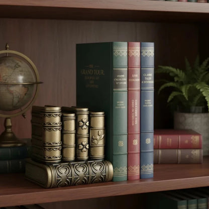Aparador de Livros Decorativo Clássico – Par de Estatuetas em Gesso Metalizado | Organizador para Estantes e Escritórios