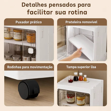 Armário Organizador Multiuso com 3 Prateleiras, Portas Magnéticas e Rodinhas 360°