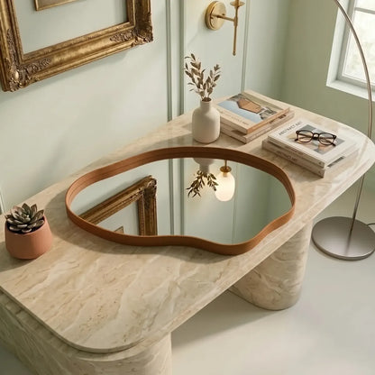 Bandeja Espelhada Decorativa Orgânica 38x26cm – Couro Ecológico Premium