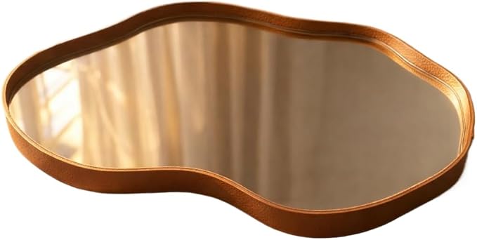 Bandeja Espelhada Decorativa Orgânica 38x26cm – Couro Ecológico Premium