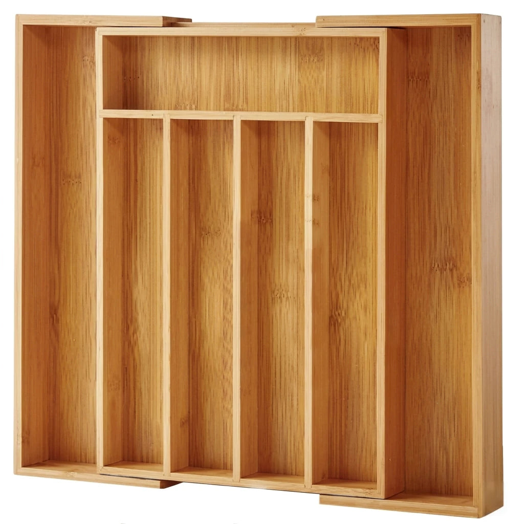 Porta Talheres Extensível 100% Bambu para Gaveta – Organizador Ajustável com 5 ou 7 Divisórias