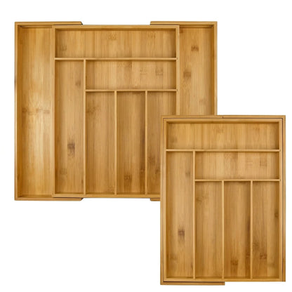Porta Talheres Extensível 100% Bambu para Gaveta – Organizador Ajustável com 5 ou 7 Divisórias