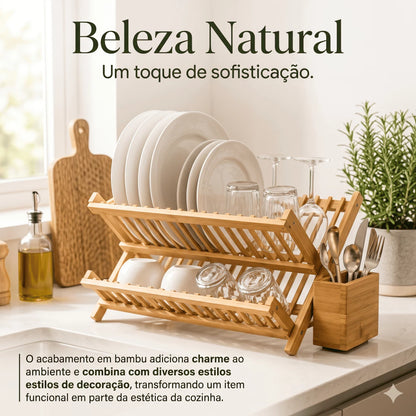 Escorredor de Louças Dobrável em Bambu