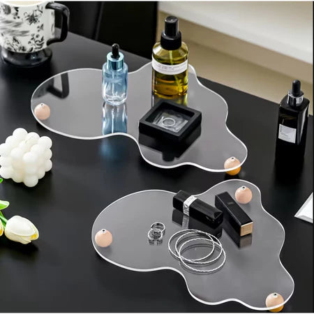 Bandeja Decorativa Acrílico Cristal com Pés de Madeira