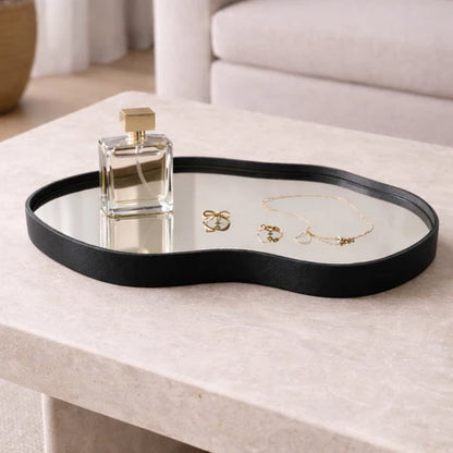 Bandeja Espelhada Decorativa Orgânica 38x26cm – Couro Ecológico Premium
