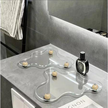 Bandeja Decorativa Acrílico Cristal com Pés de Madeira