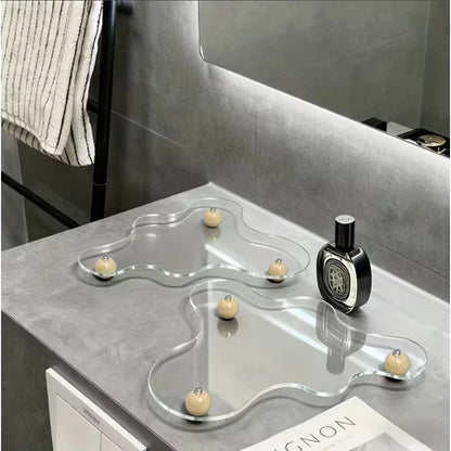 Bandeja Decorativa Acrílico Cristal com Pés de Madeira