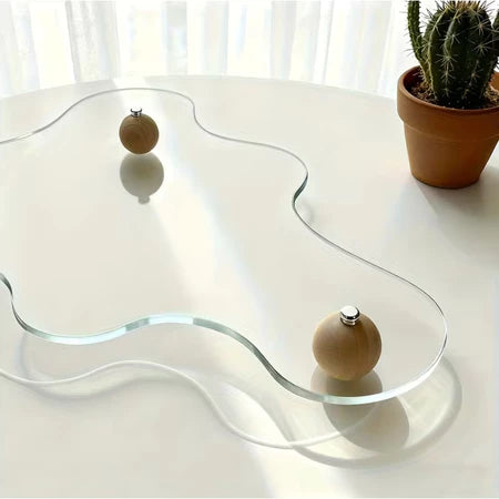 Bandeja Decorativa Acrílico Cristal com Pés de Madeira