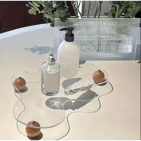 Bandeja Decorativa Acrílico Cristal com Pés de Madeira