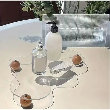 Bandeja Decorativa Acrílico Cristal com Pés de Madeira