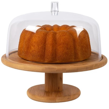 Boleira com Cúpula de Acrílico e Base de Bambu – 27,5cm