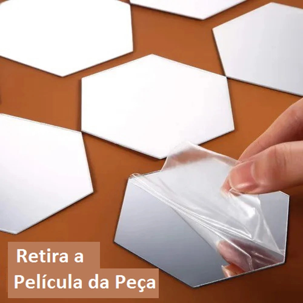 Espelhos Adesivo Hexagonal Decorativos (Kit)