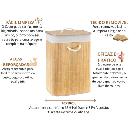 Cesto de Roupas Bambu Retangular
