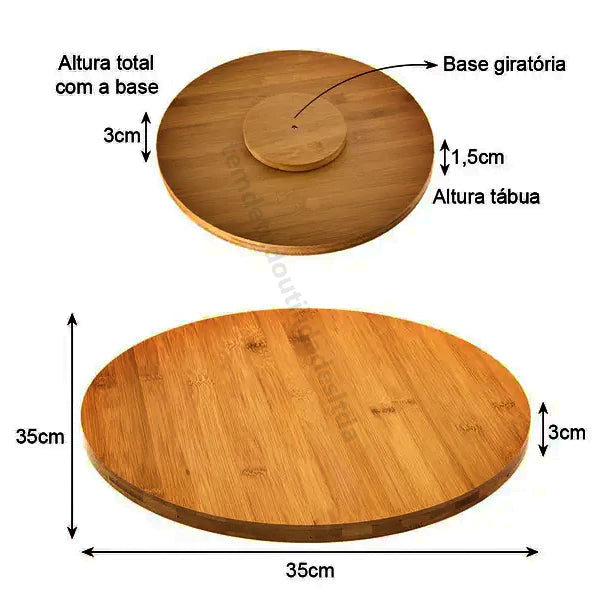 Tabua de Bambu Petisqueira com Base Giratória 360° Centro de Mesa Envio Rapido