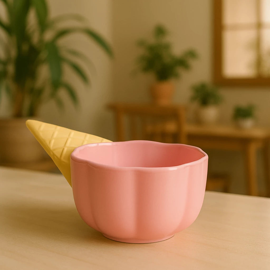 Bowl Cerâmica Em Forma De Casquinha Sorvete Para Sobremesas
