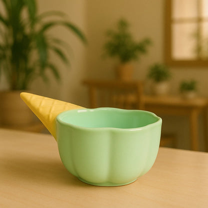 Bowl Cerâmica Em Forma De Casquinha Sorvete Para Sobremesas