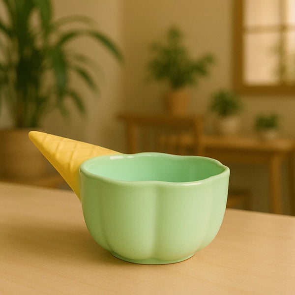 Bowl Cerâmica Em Forma De Casquinha Sorvete Para Sobremesas