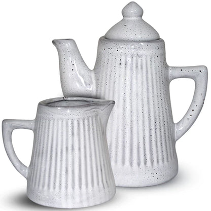 Conjunto Bule e Leiteira em Cerâmica Artesanal Frisada – Estilo Rústico para Café, Chá e Mesa Posta