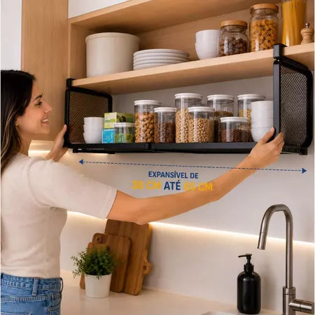 Cesto Organizador Suspenso Expansível para Armário de Cozinha 38 a 65cm