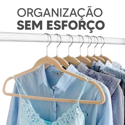 Kit 10 Cabides de Veludo Antiderrapantes – Organizador de Roupas
