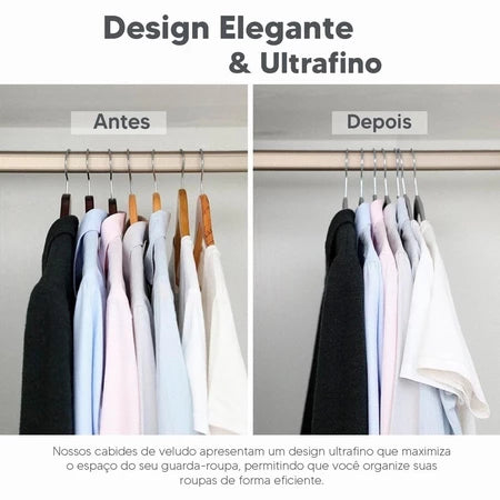 Kit 10 Cabides de Veludo Antiderrapantes – Organizador de Roupas