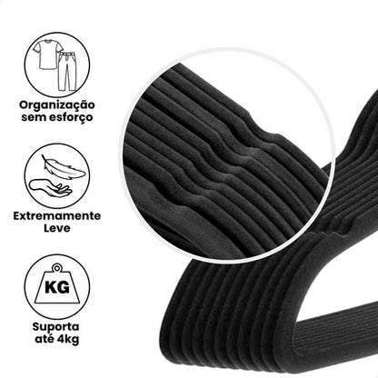 Kit 10 Cabides de Veludo Antiderrapantes – Organizador de Roupas