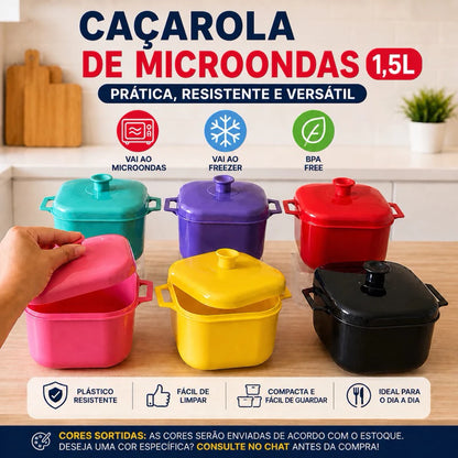 Kit Panelas para Micro-ondas 1500ml – Caçarolas com Tampa e Válvula de Ventilação (Cores Sortidas)