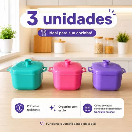 Kit Panelas para Micro-ondas 1500ml – Caçarolas com Tampa e Válvula de Ventilação (Cores Sortidas)
