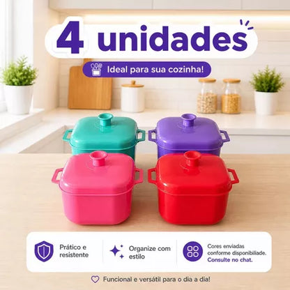 Kit Panelas para Micro-ondas 1500ml – Caçarolas com Tampa e Válvula de Ventilação (Cores Sortidas)