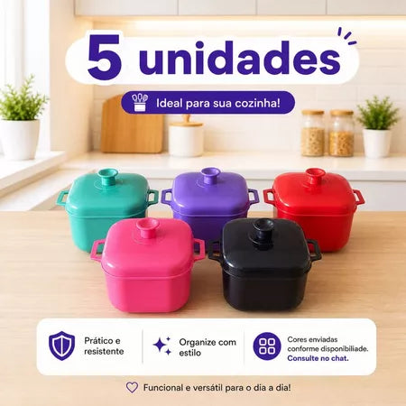 Kit Panelas para Micro-ondas 1500ml – Caçarolas com Tampa e Válvula de Ventilação (Cores Sortidas)