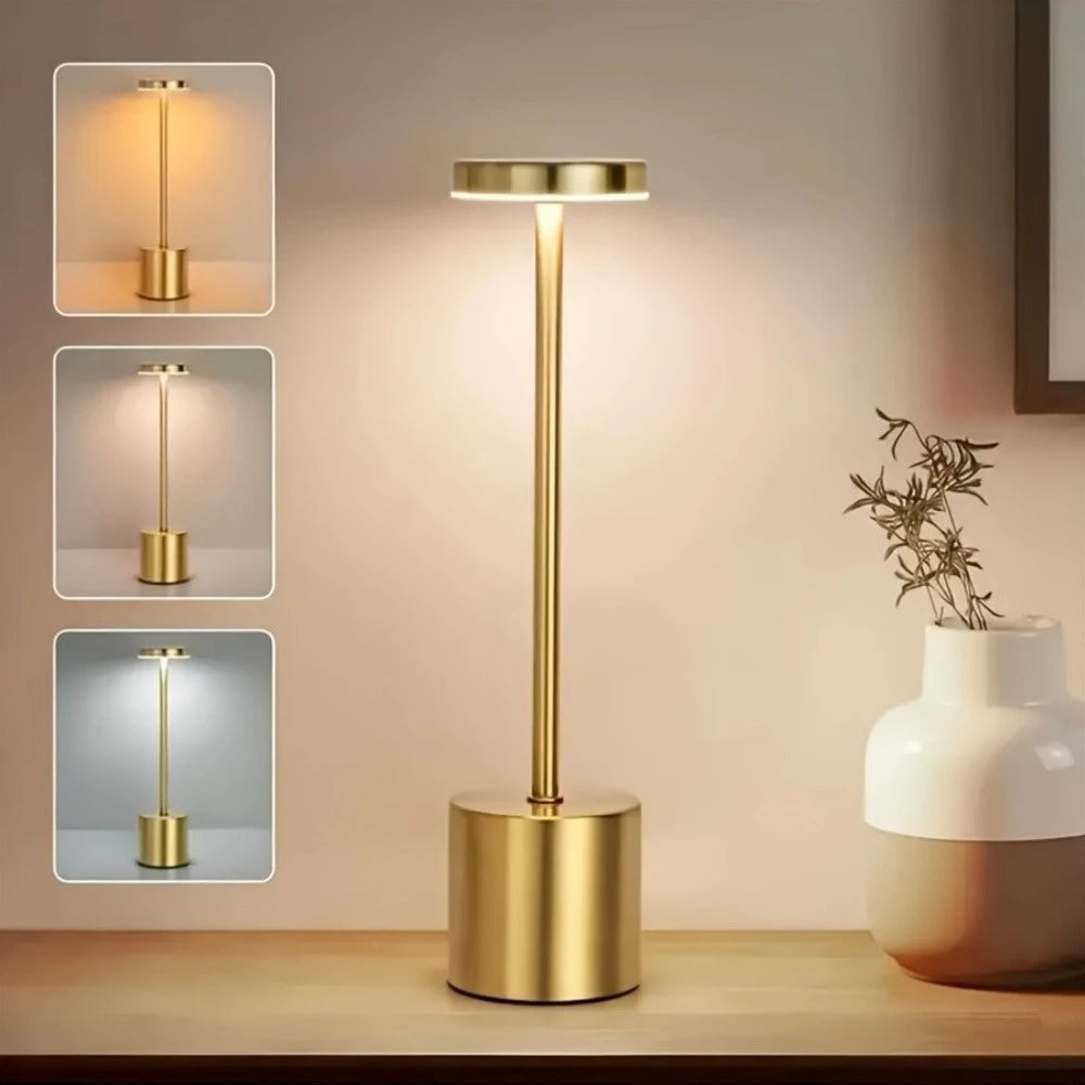 Candeeiro LED de Mesa Recarregável Touch – Sem Fio | 3 Temperaturas de Luz | Design Premium em Alumínio