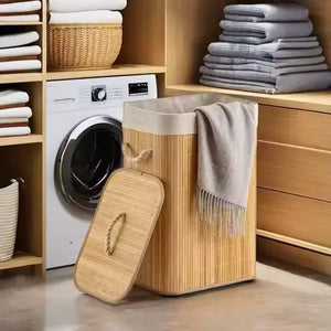 Cesto de Roupa Suja em Bambu 70L – Dobrável e Multiuso