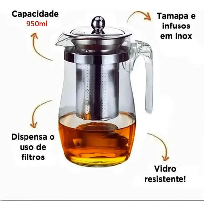 Bule de Vidro Borossilicato com Infusor 750ml – Tampa em Inox