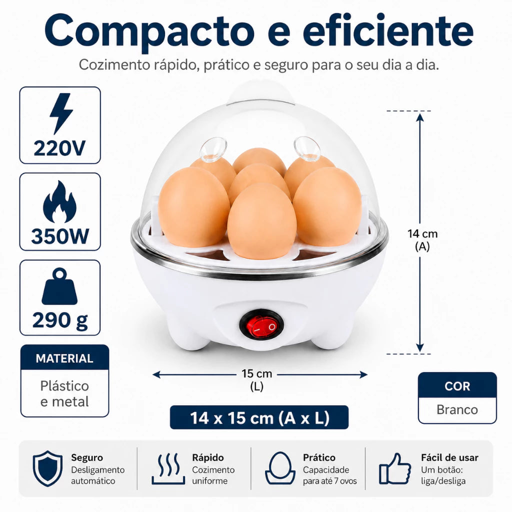 Cozedor Elétrico de Ovos a Vapor 350W com Desligamento Automático
