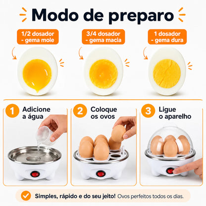 Cozedor Elétrico de Ovos a Vapor 350W com Desligamento Automático