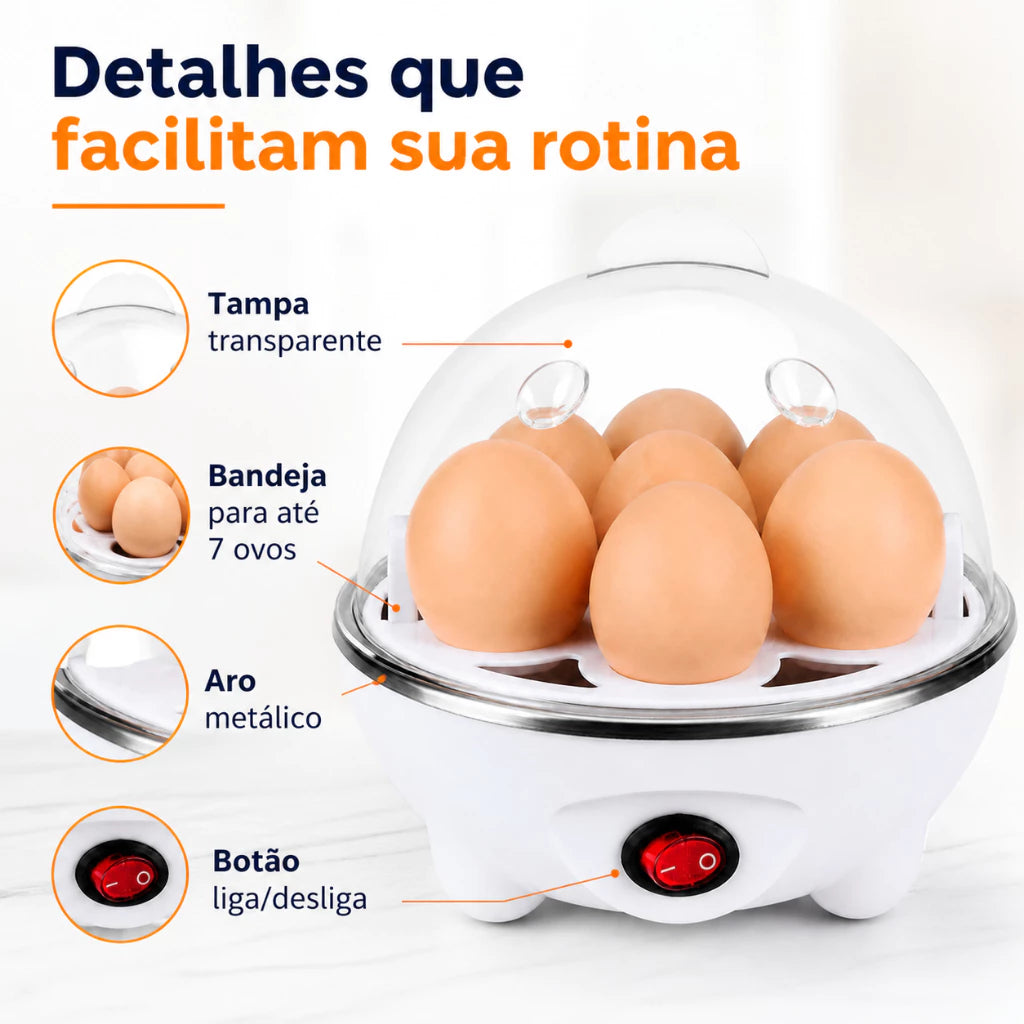 Cozedor Elétrico de Ovos a Vapor 350W com Desligamento Automático