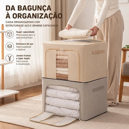 Caixa Organizadora Bege Dobrável Com Visor