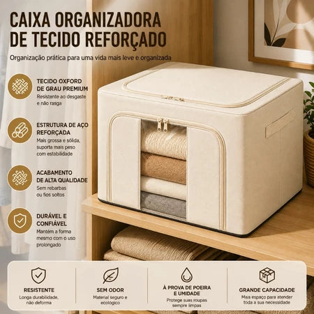 Caixa Organizadora Bege Dobrável Com Visor