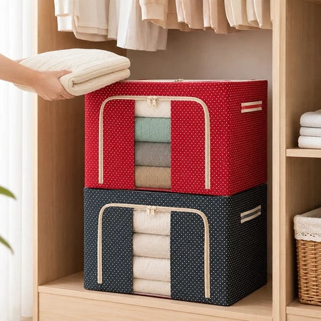 Caixa Organizadora 60L com Zíper e Visor Transparente para Guarda-Roupa