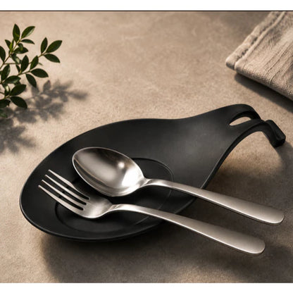Descanso para Talheres em Silicone Preto – Suporte para Colher, Garfo e Utensílios