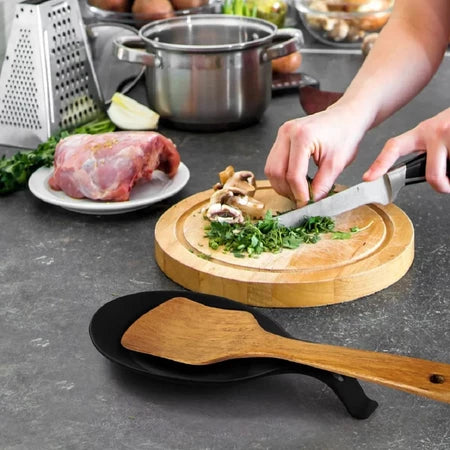 Descanso para Talheres em Silicone Preto – Suporte para Colher, Garfo e Utensílios