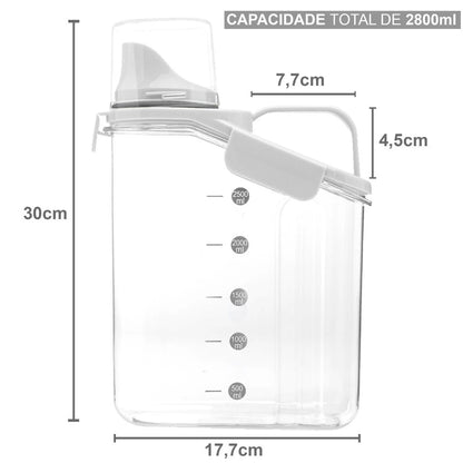 Kit 2 Potes Herméticos 2,8L com Tampa Dosadora e Copo Medidor – Organizador para Grãos, Cereais e Mantimentos