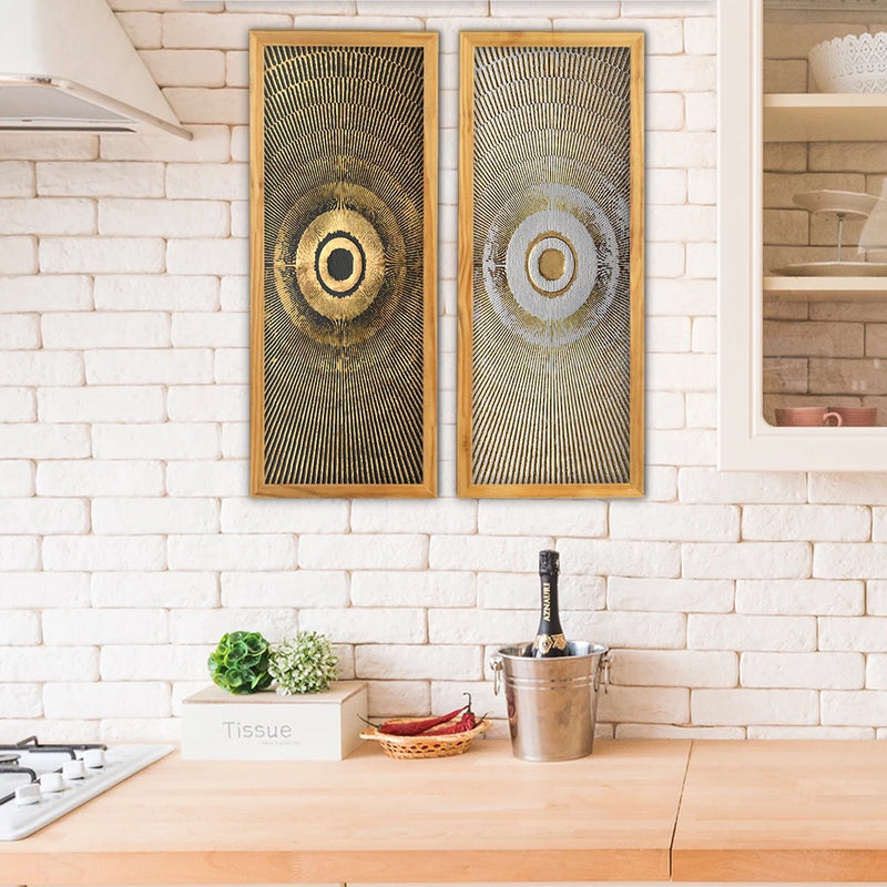 Quadro Decorativo Conjunto Para Sala Modernos Abstrato Preto Dourado Cozinha Recepção Hall Escritório