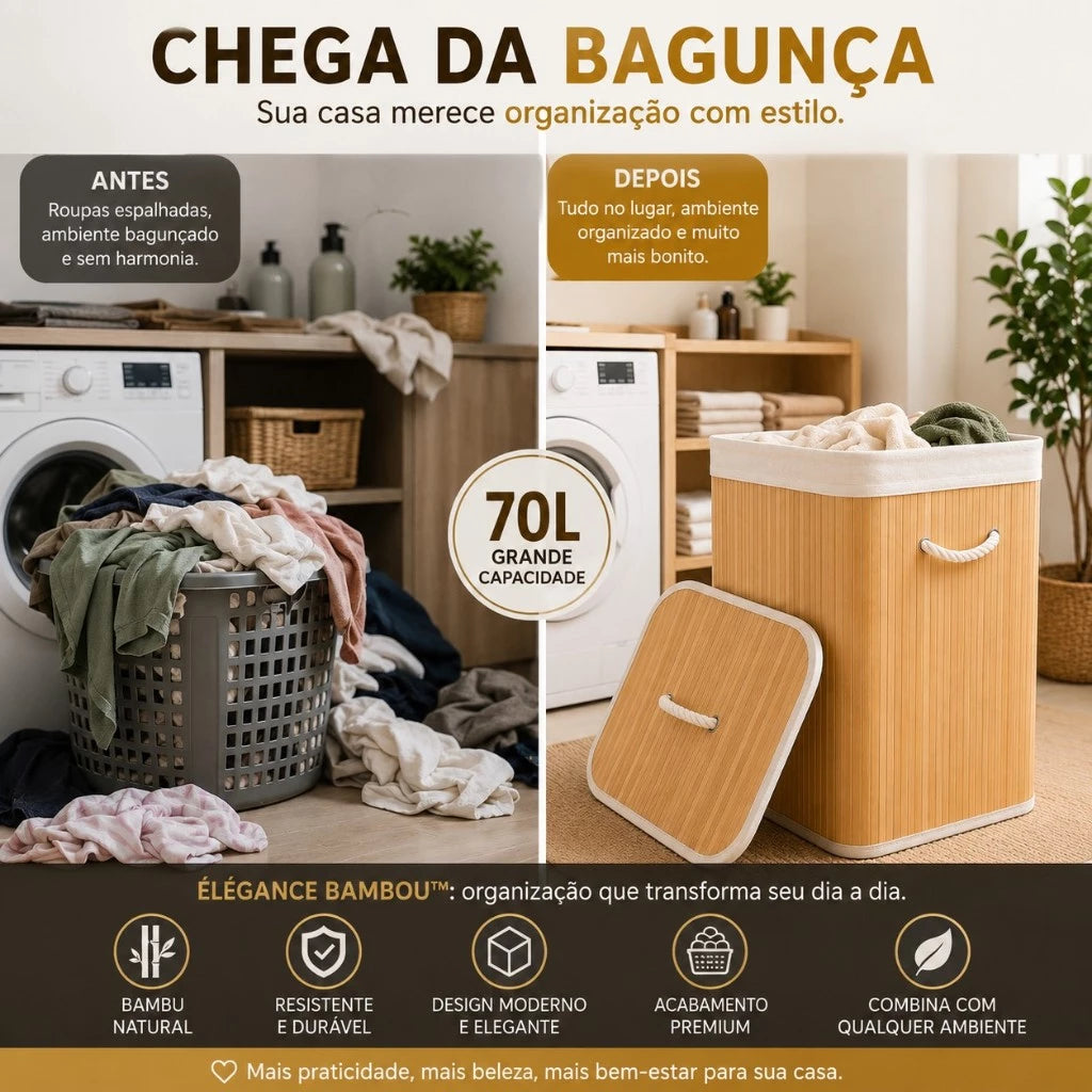 Cesto de Roupas Bambu Retangular