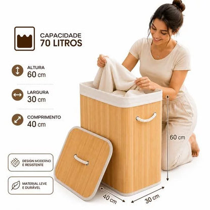 Cesto de Roupas Bambu Retangular