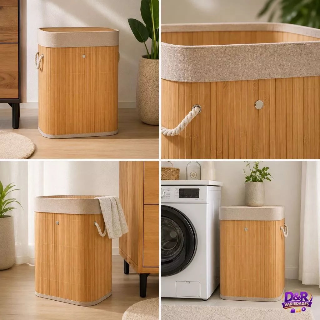 Cesto de Roupas Bambu Retangular